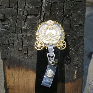 Vintage Style Alloy Retractable Id Badge Reel Pumpkin Car Shape Faux Pearl Alloy